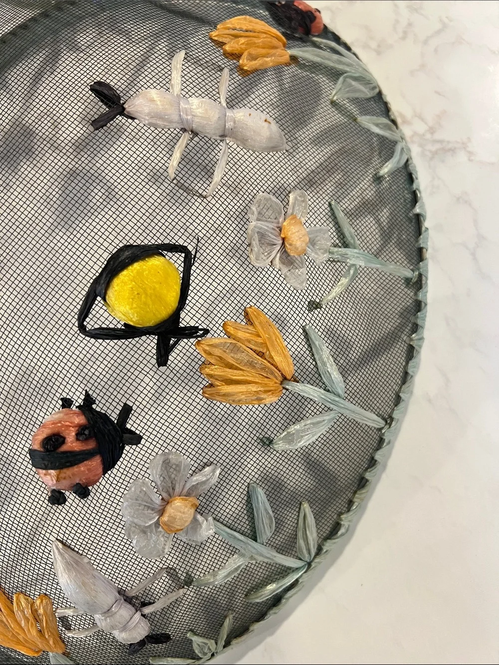 Vintage Embroidered Mesh Food Covers - Floral, Bee, Ant & Ladybug Accents, 3